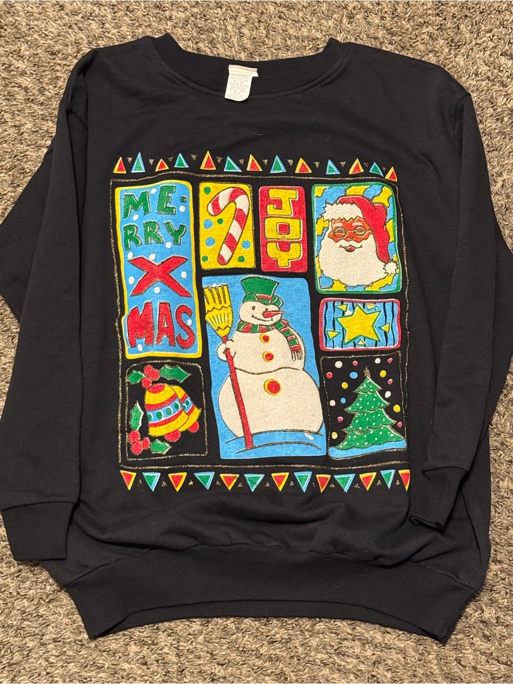 Men's Black Holiday Graphic Crewneck Sweater - Merry X-Mas Design